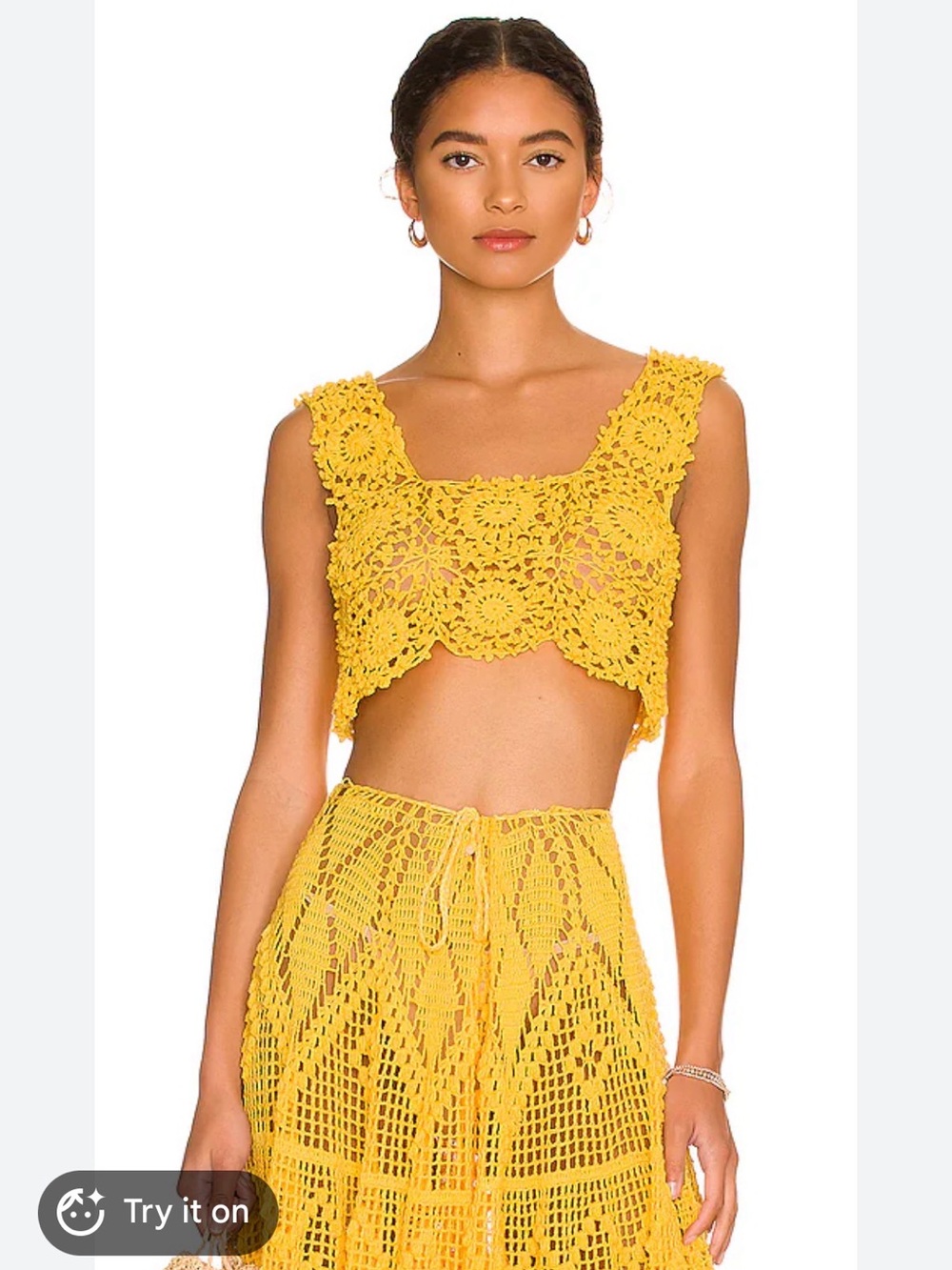 Alix Pinho Yellow Crochet Crop Top & Drawstring Maxi Skirt Small